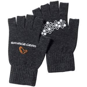 Savage gear rukavice knitted half finger glove dark grey melange - xl