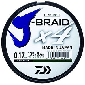 Daiwa splétaná šňůra j-braid 4 žlutá 135 m-průměr 0,17 mm / nosnost 8,4 kg