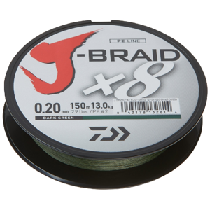 Daiwa splétaná šňůra j-braid dark green 150 m-průměr 0,10 mm / nosnost 6 kg