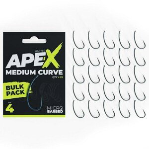 RidgeMonkey Háčky Ape-X Medium Curve Barbed Bulk Pack 25 ks Počet kusů: 25ks, Velikost háčku: #4