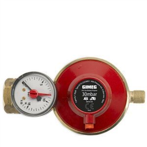 Regulátor tlaku Gimeg 30 Mbar Kombi se závitem 1/4" s barometrem Barva: červená
