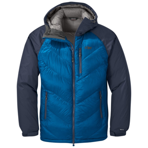 Pánská bunda Outdoor Research Alpine Down Hooded Jacket Velikost: M / Barva: modrá