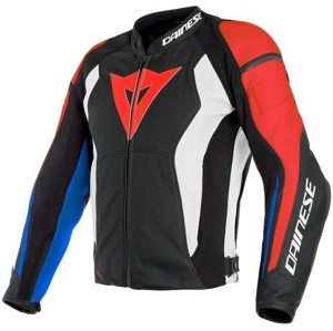 Dainese Nexus Leather Jacket Black/Lava Red/White/Blue 48