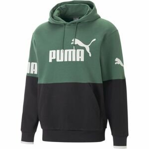 Puma POWER COLORBLOCK HOODIE Pánská mikina, zelená, velikost XXL