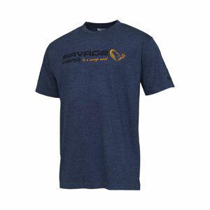 Savage Gear Triko Signature Logo T-shirt Blue Melange - L