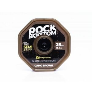 RidgeMonkey Šňůrka RM-Tec Rock Bottom Tungsten Coated Semi Stiff 25lb 10m - Camo Brown