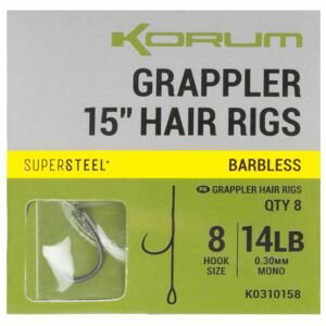 Korum návazec grappler 15” hair rigs barbless 38 cm - velikost háčku 8 průměr 0,30 mm nosnost 14 lb