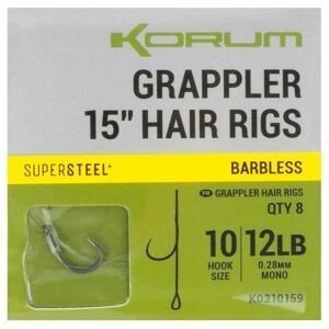 Korum návazec grappler 15” hair rigs barbless 38 cm - velikost háčku 10 průměr 0,28 mm nosnost 12 lb