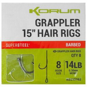 Korum návazec grappler 15” hair rigs barbed 38 cm - velikost háčku 8 průměr 0,30 mm nosnost 14 lb