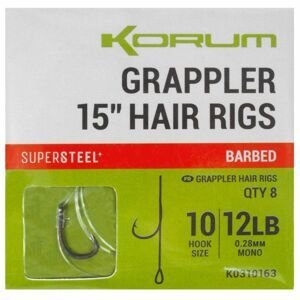 Korum návazec grappler 15” hair rigs barbed 38 cm - velikost háčku 10 průměr 0,28 mm nosnost 12 lb