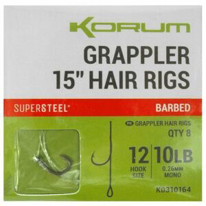 Korum návazec grappler 15” hair rigs barbed 38 cm - velikost háčku 12 průměr 0,26 mm nosnost 10 lb