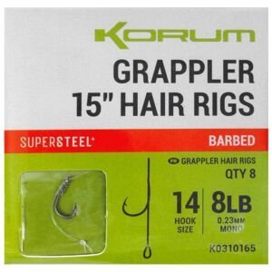 Korum návazec grappler 15” hair rigs barbed 38 cm - velikost háčku 14 průměr 0,23 mm nosnost 8 lb