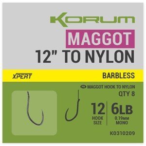 Korum návazce xpert maggot barbless to nylon 30 cm - #12 0,19 mm 6 lb