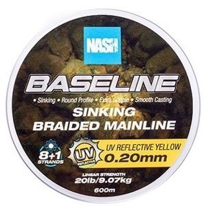 Nash splétaná šňůra baseline sinking braid uv yellow 600 m - 0,20 mm 9,07 kg