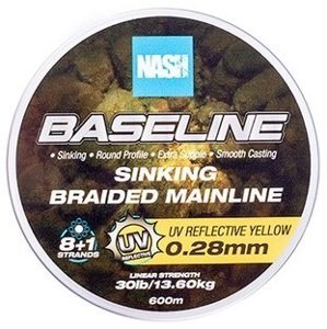 Nash splétaná šňůra baseline sinking braid uv yellow 600 m - 0,28 mm 13,6 kg