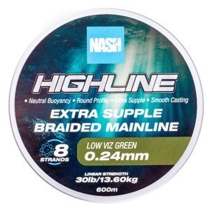 Nash splétaná šňůra highline extra supple braid green 600 m - 0,24 mm 13,6 kg