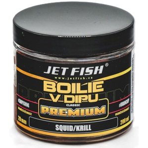 Jet fish boilie v dipu premium clasicc 200 ml 20 mm - squid krill