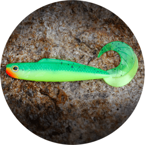 Redbass gumová nástraha twister kixter fluo green rh uv - s 70 mm