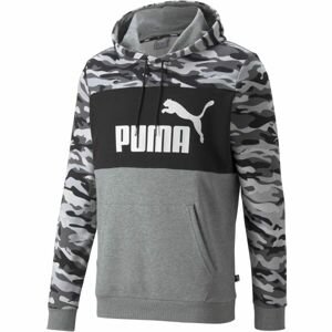 Puma ESSENTIALS+ CAMO HOODIE Pánská sportovní mikina, šedá, veľkosť XXXL