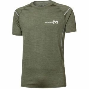 PROGRESS MW NKR Pánské merino triko s krátkým rukávem, tmavě zelená, velikost