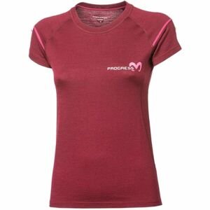 PROGRESS MW NKRZ Dámské merino triko s krátkým rukávem, vínová, velikost XL